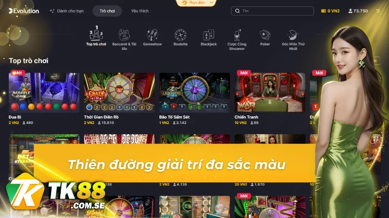 Đa dạng các trò chơi casino độc đáo của sảnh Evo tại tk88